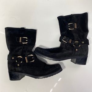 Stuart Weitzman Black Suede Moto Cowboy Boot